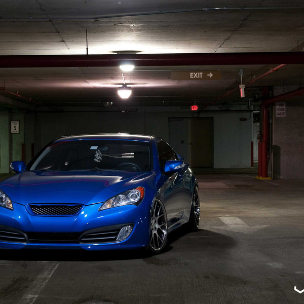 Blue Hyundai Genesis Coupe with Custom Front Bumper - Photo by Vossen