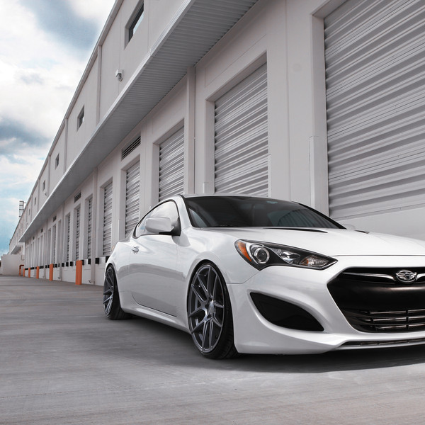 White Hyundai Genesis Coupe with Dark Smoke Headlights - Photo by Vossen