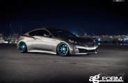 Exotic Appearance of Gray Hyundai Genesis Coupe on Blue Custom Wheels