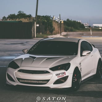 Carbon Fiber Hood on White Hyundai Genesis Coupe - Photo by Saton Photography