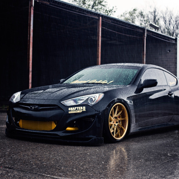 Stanced Genesis Coupe on Gold Custom Wheels - Photo by Avant Garde