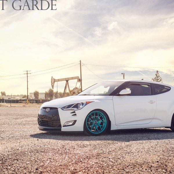 Aftermarket Front Bumper on White Hyundai Veloster - Photo by Avant Garde Wheels
