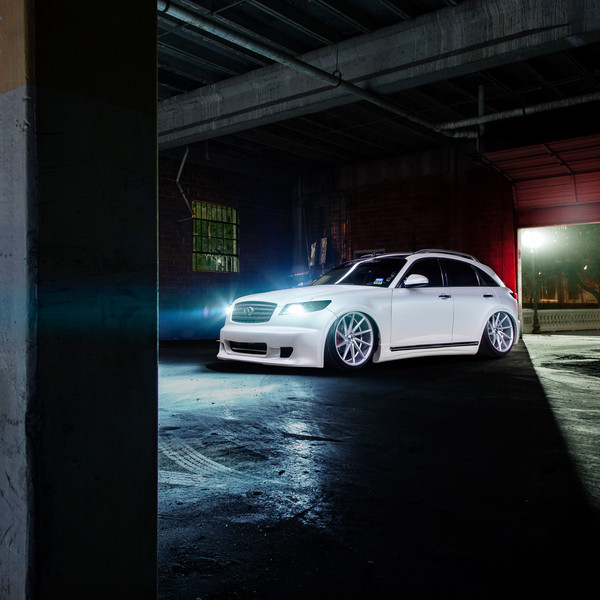 White Infiniti FX45 with Custom Front Bumper - Photo by Vossen
