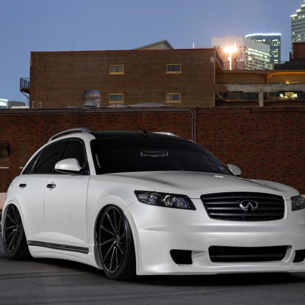 White Lowered Infiniti FX45 with Aftermarket Front Bumper - Photo by Vossen