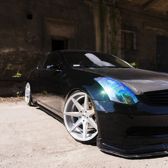Black Infiniti G35 with Carbon Fiber Hood - Photo by JR Wheels