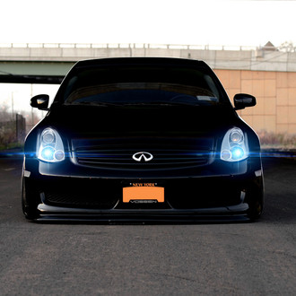 Lowered Black Infiniti G35 with Custom Headlights - Photo by Vossen
