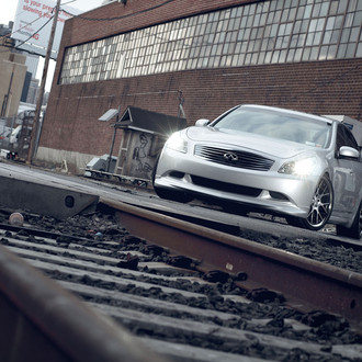 Silver Infiniti G35 with Custom LED Headlights - Photo by Vossen