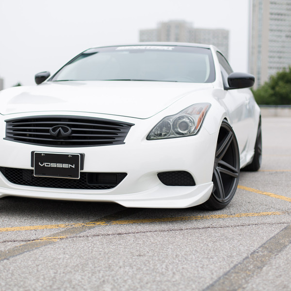 White Infiniti G37 with Custom Front Bumper Cover - Photo by Vossen