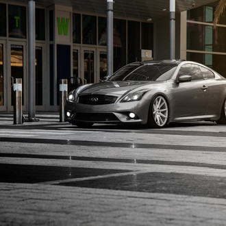 Dark Smoke Headlights on Gray Metallic Infiniti G37 - Photo by Vossen