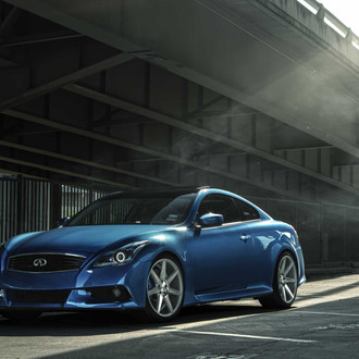 Blue Infiniti G37 with Aftermarket Front Bumper - Photo by Vossen