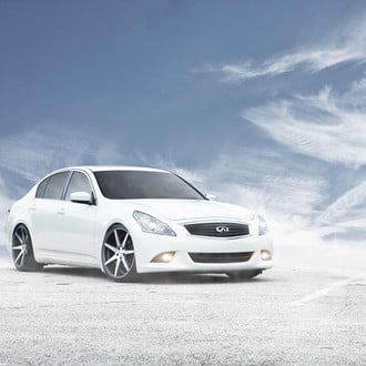 White Infiniti G37 with Crystal Clear Headlights - Photo by Vossen