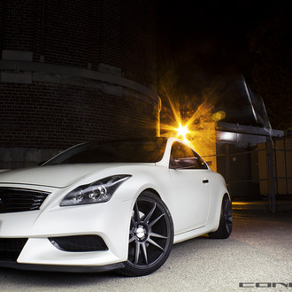 Custom White Infiniti G37 with Dark Smoke LED Headlights - Photo by Concavo Wheels