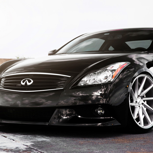 Black Stanced Infiniti G37 Custom Front Lip - Photo by Vossen