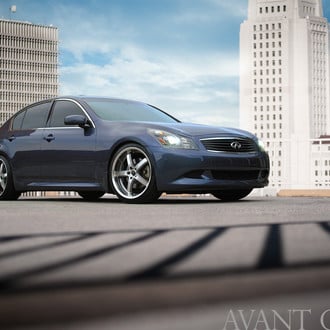 Aftermarket Headlights on Blue Infiniti G37 - Photo by Avant Garde Wheels