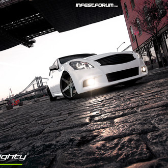Blacked Out Grille on Custom White Infiniti G37 - Photo by Avant Garde Wheels