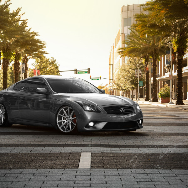Gun Metallic Infiniti G37 with Aftermarket LED Headlights - Photo by Vossen