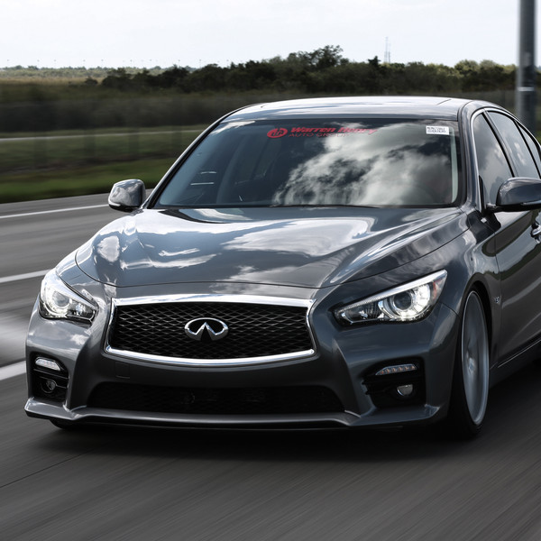 Gray Infiniti Q50 3.7 with Custom LED Headlights - Photo by Vossen