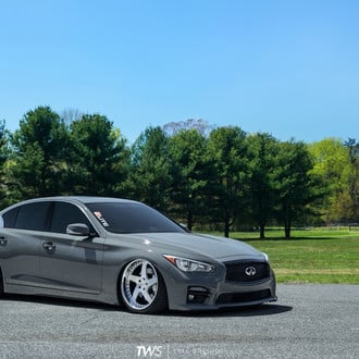 Gray Infiniti Q50 with Aftermarket Headlights - Photo by Avant Garde Wheels