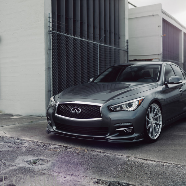 Custom LED Headlights on Gray Infiniti Q50 - Photo by Avant Garde Wheels