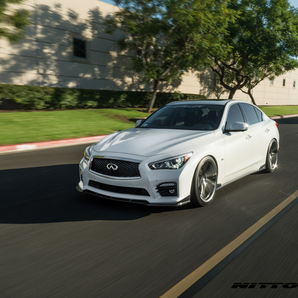 White Infiniti Q50 with Custom Headlights - Photo by Vossen