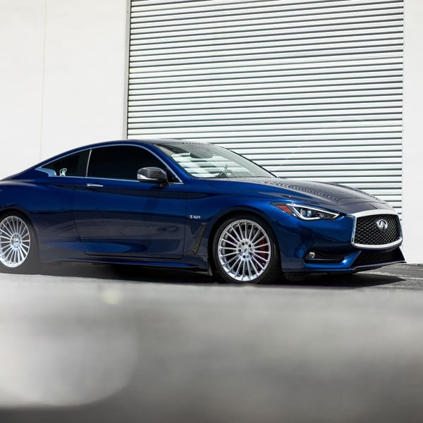 Blacked Out Mesh Grille on Blue Infiniti Q60 - Photo by TSW Wheels