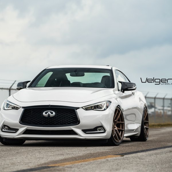 White Infiniti Q60 with Blacked Out Mesh Grille - Photo by Velgen Wheels