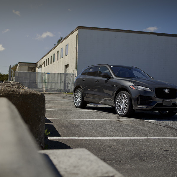 Aftermarket Projector Headlights on Gray Jaguar F-Pace - Photo by PUR Wheels