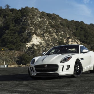 White Jaguar F-Type with Carbon Fiber Front Lip - Photo by Blaque Diamond Wheels