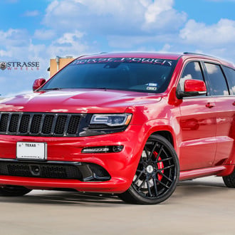 Red Jeep Grand Cherokee with Blacked Out Grille - Photo by Strasse Forged