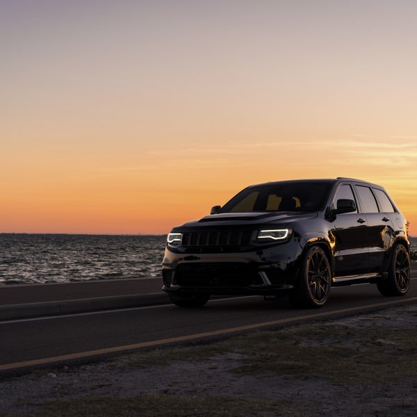Black Jeep Grand Cherokee with Custom LED-Bar Style Headlights - Photo by Niche Road Wheels