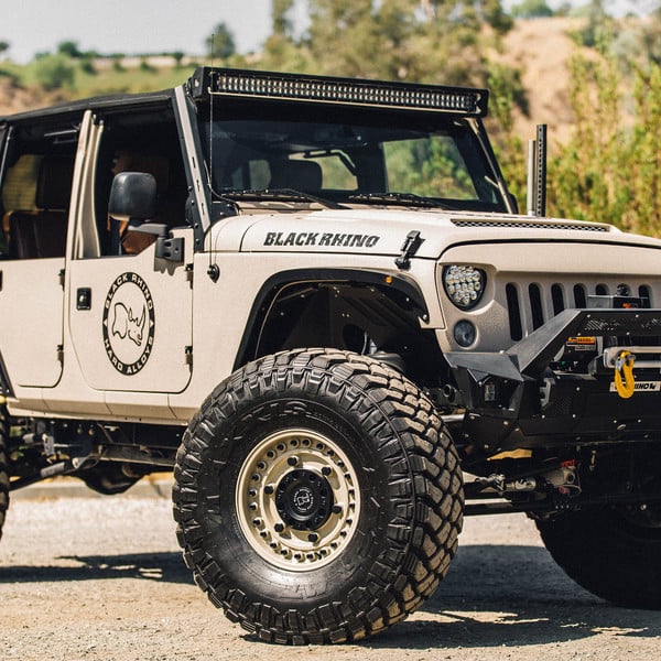 Gray Jeep Wrangler with Go Rhino Winch Front Bumper - Photo by Black Rhino