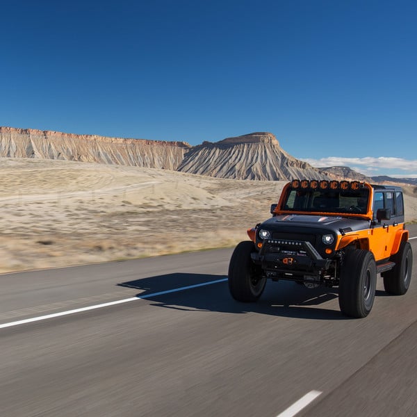 Orange Jeep Wrangler with Custom Hood - Photo by Black Rhino
