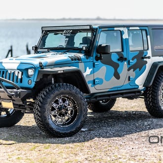 Camo Painted Jeep Wrangler with Custom Vented Hood - Photo by Onyx Offroad