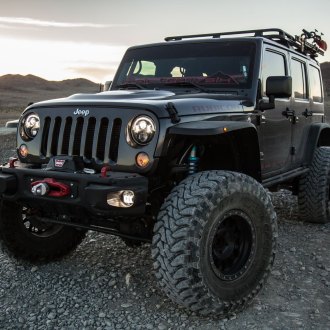 Sapphire Orange Lifted Jeep Wrangler Wears Dark Smoke Headlights ...