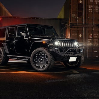 Black Jeep Wrangler with Off-Road Front Bumper - Photo by Forgiato