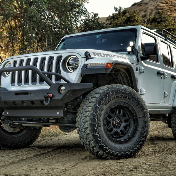 White Jeep Wrangler Rubicon with Off Road Front Bumper - Photo by Black Rhino Wheels