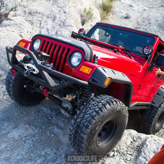 Off-road Front HD Winch Bumper on Red Jeep Wrangler - Photo by Jimmy Crook