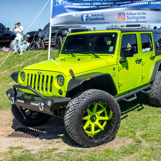 Custom Lime Green Jeep Wrangler with Wide Fender Flares - Photo by Fuel Offroad