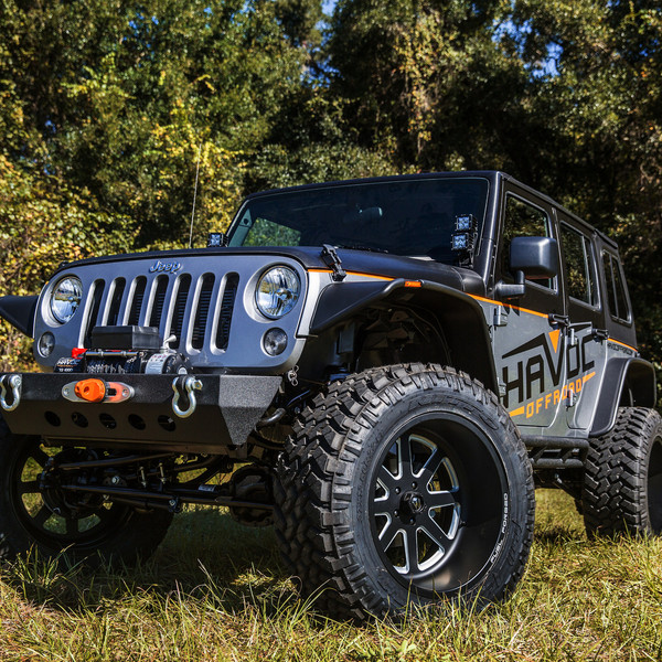 Gray Jeep Wrangler with Havoc Front Winch Bumper - Photo by Fuel Offroad