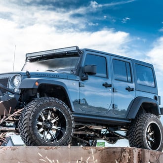 Blue Jeep Wrangler Rubicon Winch Front Bumper - Photo by Fuel Offroad