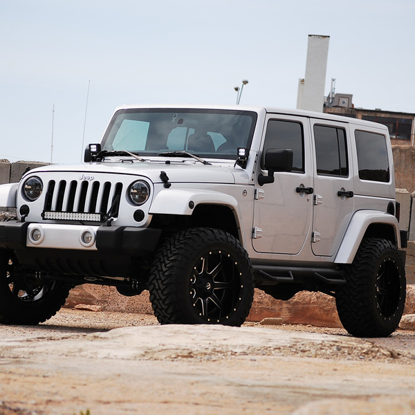Front Bumper with Fog Lights on White Jeep Wrangler - Photo by Fuel Offroad
