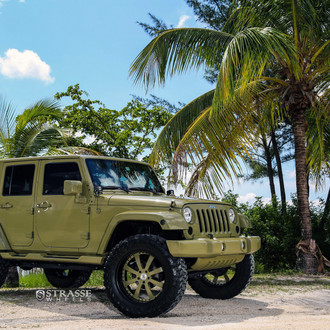 Khaki Jeep Wrangler with Aftermarket Front Bumper - Photo by Strasse Forged