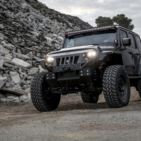 Black Jeep Wrangler with Fab Fours Off-Road Front Bumper - Photo by Black Rhino