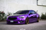 Slammed Kia Cadenza with Purple Chrome Vinyl Wrap