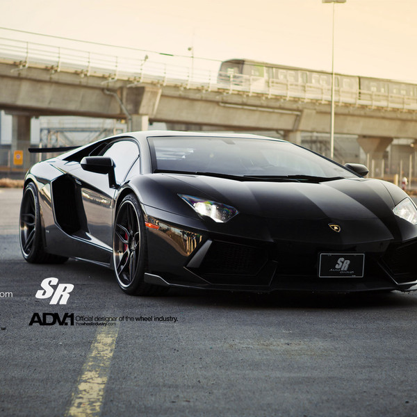 Black Lamborghini Aventador with Custom Front Lip - Photo by ADV.1