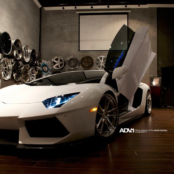 Vertical Doors on Custom White Lamborghini Aventador - Photo by ADV.1