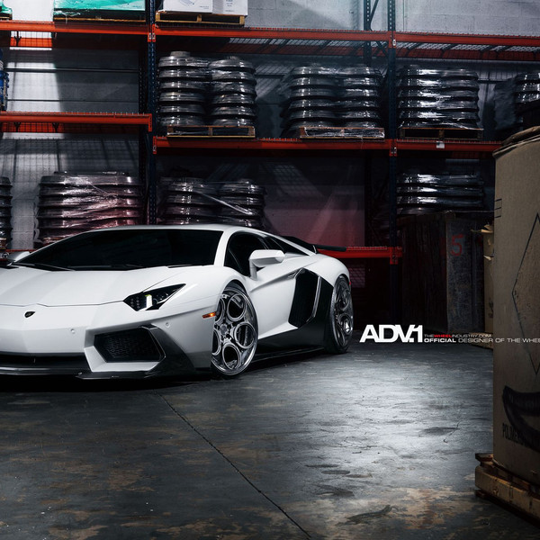 Carbon Fiber Bumper Lips on White Lamborghini Aventador - Photo by ADV.1