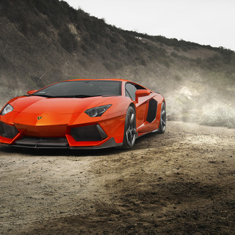Dark Smoke Headlights on Orange Lamborghini Aventador - Photo by Vorstiner