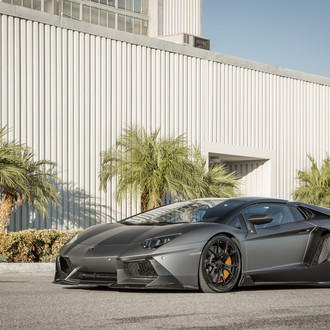 Carbon Fiber Front Lip on Gray Lamborghini Aventador - Photo by Vorstiner