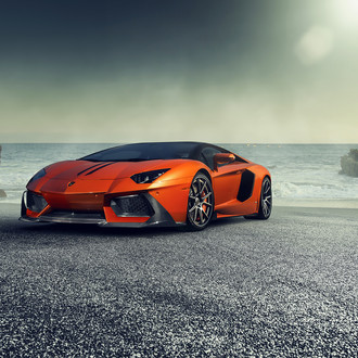 Orange Lamborghini Aventador with Carbon Fiber Front Bumper - Photo by Vorstiner